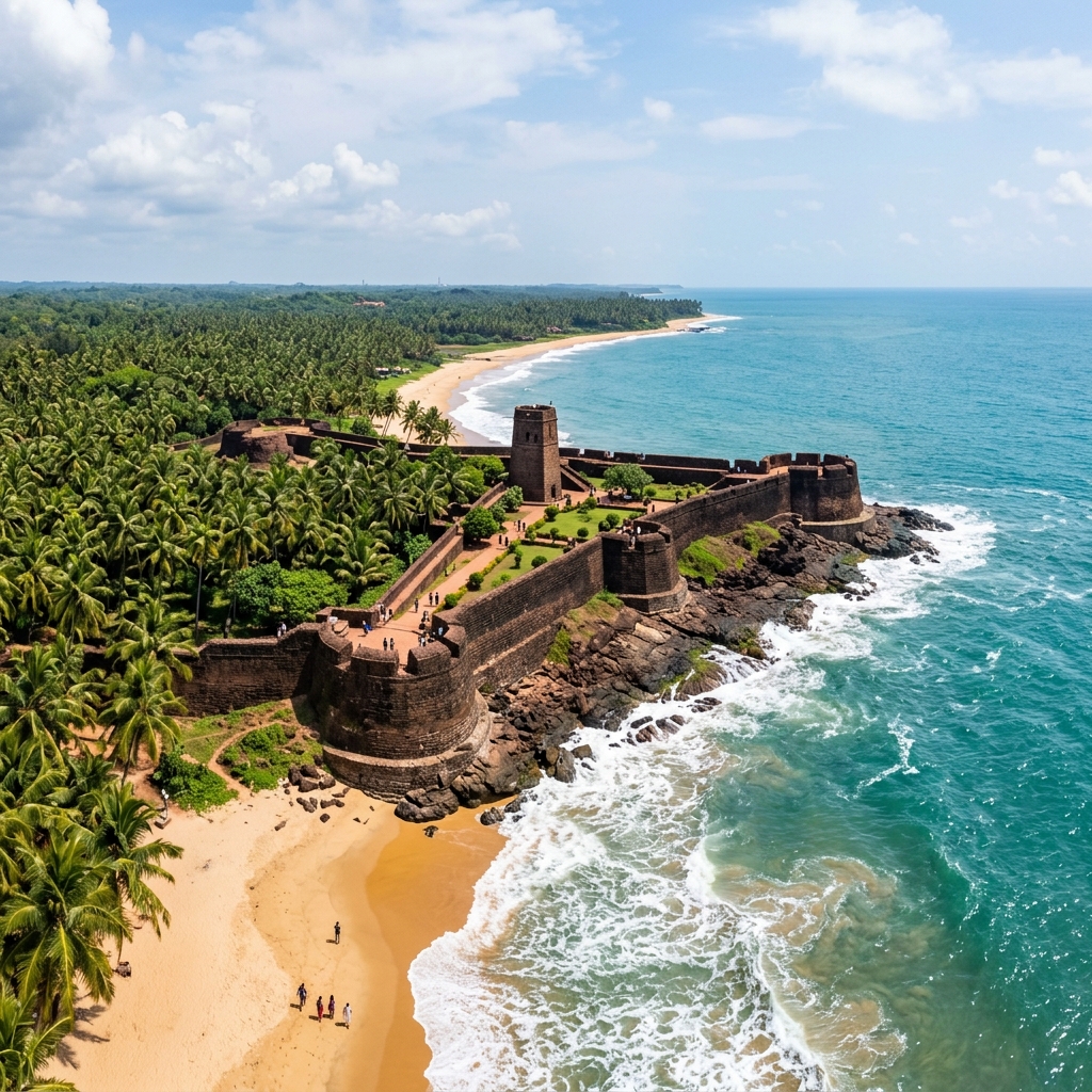 Scenic Bekal Fort and palm coast of Kasaragod, Kerala